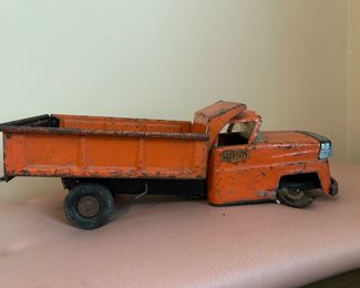 	#48	Marx Allstate Dump Truck orange as is missing 1 wheel	 $30.00 				