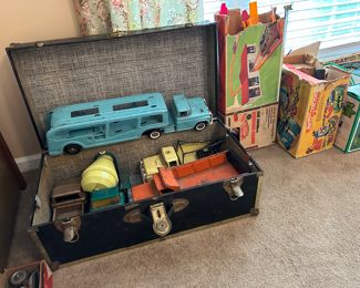 #48 Marx Allstate Dump Truck orange. As is missing one wheel. $30

All other vintage trucks are SOLD.