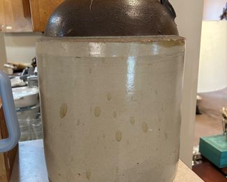 	#38	Antique 4 gallon Western Pottery Whiskey jug two toned 	 $60.00 				