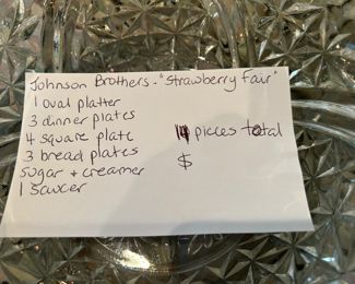 	#83	Johnson Brothers "Strawberry Fair" 14 pieces	 $60.00 				