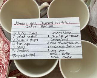 	#82	Johnson Brothers England Old Britian Castle dish set 70 pieces	 $200.00 				