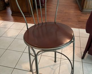 Set of 3 Bar Stools - Wooden Seat with Iron