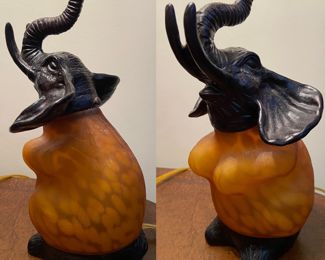 Small Amber Glow Glass Iron Elephant Lamp
