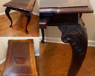 Thomasville tall Antique Georgian Style End Table with Dbl Pullout Trays 