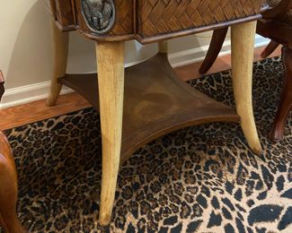 Faux Leather Top Elephant Tusk Legs Accent Table with Drawers