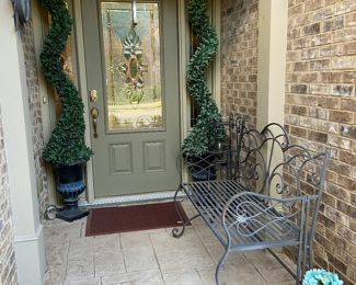 Pair Tall Potted Faux Twisted Topiaries 