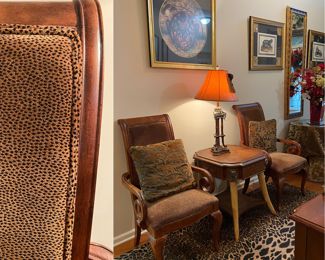 Pair Thomasville Arm Chairs with Cheetah Print Velvet Upholstery 