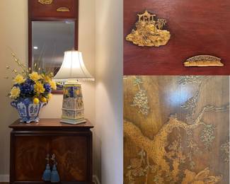 1970s Chinoiserie Carved Relief Gold Gilt Wood Wall Mirror 

1970s Chinoiserie Carved Relief Two
Door Chest