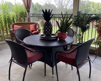 Black Resin Wicker/ Metal All Weather Table & 4 Chairs