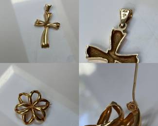 14 Kt Gold Cross Pendant 
14 Kt Gold Flower shaped Brooch