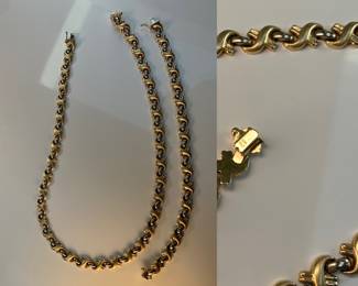 Brushed/Shiny Macaroni 14 Kt Gold Necklace & Matching Bracelet 