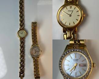 Gold Tone Watches-Citizens with stones /Seiko