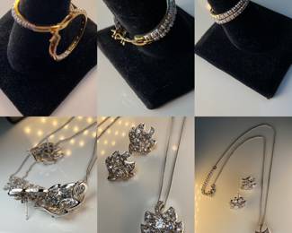 925 with Crystals Matching Necklace and Earrings 
Gold over 925 with stones Hoop pierced Earrings 