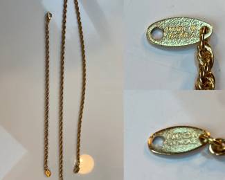 Vintage Korea Signed American Showcase Goldtone Rope chain Necklace & Matching Bracelet 