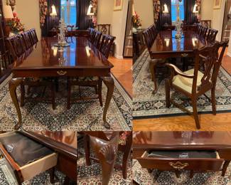 Thomasville Dining Table, 1 leaf, 8 Chairs
