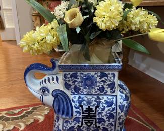 Blue and White Ceramic Elephant Planter