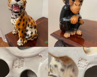 Hand Painted Ceramic in Italy Tiger and Monkey Figurine 