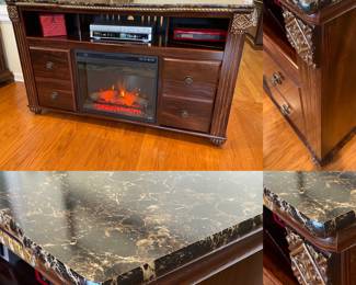 Gabriela 59” TV Stand W/Faux Electric Fireplace & Faux Marble Top