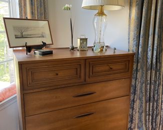Broyhill Sculptra  MCM Walnut 5-drawer dresser, some of the vintage drapes throughout the home will be priced to sell (buyer removes)