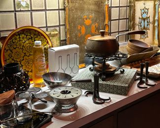 Fondue mid century entertaining Dansk handpainted Venetian and more