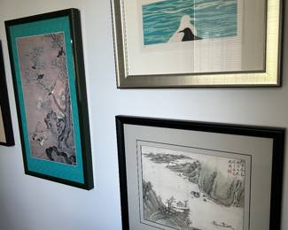 Japanese bird print, 'Two Birds' Koichi Sakamoto' ( 1932 -) woodblock print, woodblock print