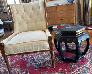Upholstered side chair and Chinese octagonal table