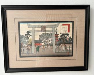 "Yaji and Kita Arrive at the Tenno-Ji Temple in Osaka" Color Woodblock Print by FujiKawa Tamenobu (Active 1890 -1910)