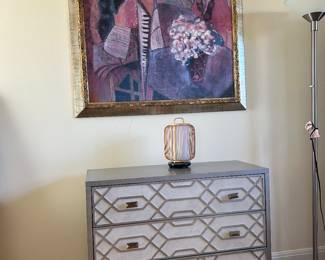 3 drawer Geometric Chest under a Framed Jennifer Hollack art print