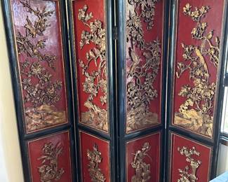4-panel Asian lacquer screen, 6' tall and each panel measures 18" 