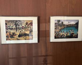 Two framed art prints by Ralph Eugene Cahoon, Jr. (1910 -1982) eccentric painter and furniture decorator
