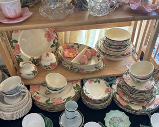 Top to bottom; Bone China, Crystal, Fitz n Floyd, Pottery, Majolica , Franciscan Desert Rose,  rare vintage Bordallo Pinheiro avocado bowls  