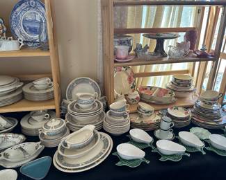 L. to R; Vtg Johnson  Bros. Old English "Hampton"  Lot, Franciscan Desert Rose, & rare vintage Bordallo Pinheiro  Avocado Bowls   