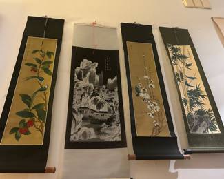Vintage Chinese painted scrolls (w / original boxes available)