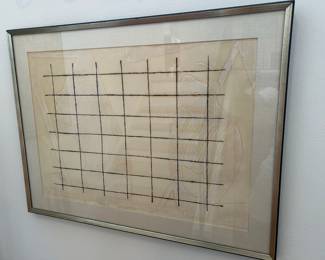  Pencil Signed & numbered 1969 print artist unknown Japanese artist depicts  two figures behind a screen. 