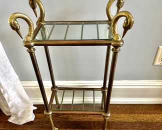 Two tiered brass swan head, Madon Charles
Small shelf
