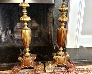 Antique Solid Brass Andirons