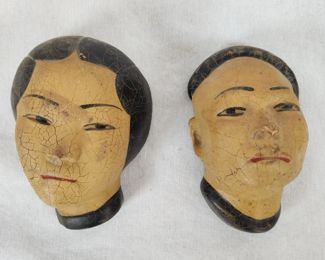Vintage Asian Ceramic Facial Bust Wall Hangings