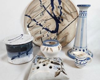 Lot of Blue & White Ceramic Studio Pottery Signed