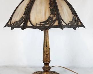 Antique 8 Panel Caramel Slag Glass Shade Lamp