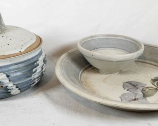 Studio Pottery Crock with Lid & Serving Platter