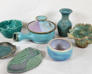 Turquoise and Green Glazed Studio Pottery