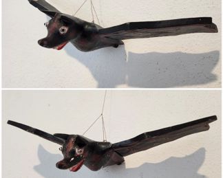 Neat Hanging Hand Carved & Painted Wooden Bats