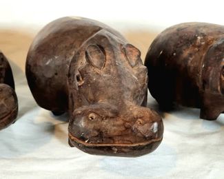 Indonesian Wooden Carved Hippos - See Photos