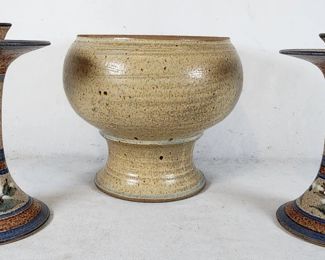 Nice Studio Pottery Vase & 2 Candleholders
