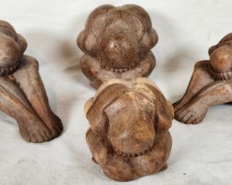 4 Weeping Buddha Hand Carved Wooden Figures