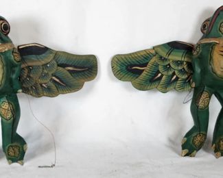 Hand Carved Wooden Flying Frog Figures