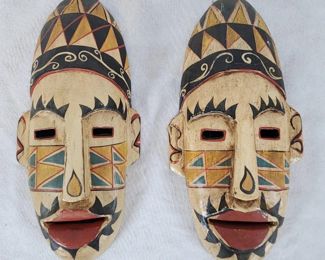 Pair of Hand Carved Wooden Colorful Masks