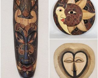 Hand Carved Wooden Wall Decor Masks Sun Moon