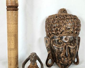 Hand Carved Figural Buddha Head & More