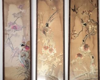 3 Framed Asian Silk Art Tapestries
